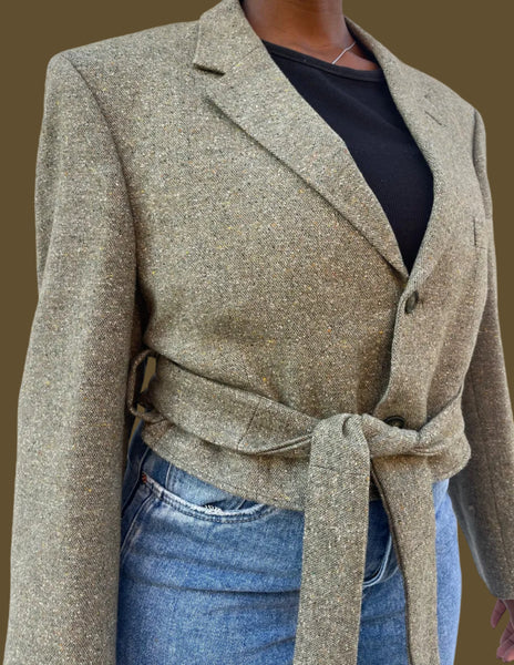 Olive Silk & Wool Unisex Blazer (38)