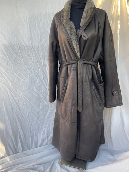 Genuine Sherpa Leather Grey Coat (40)