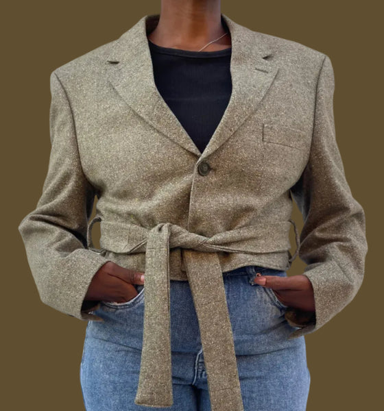 Olive Silk & Wool Unisex Blazer (38)