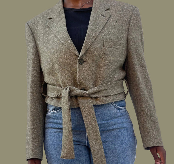 Olive Silk & Wool Unisex Blazer (38)