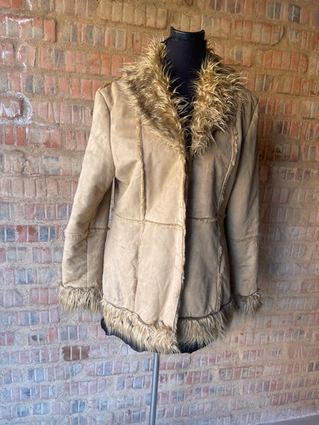 Faux Suede Jacket with Fur Collar (M)