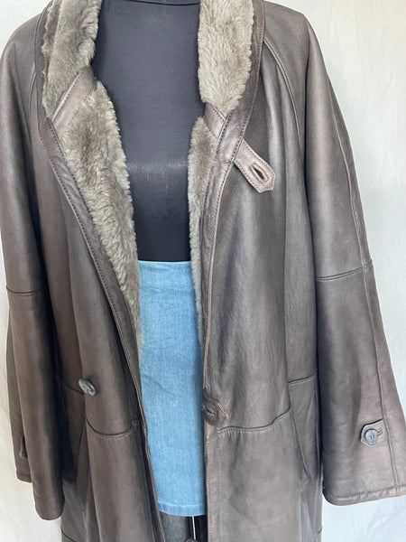 Genuine Sherpa Leather Grey Coat (40)
