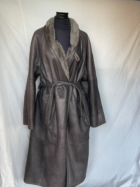 Genuine Sherpa Leather Grey Coat (40)