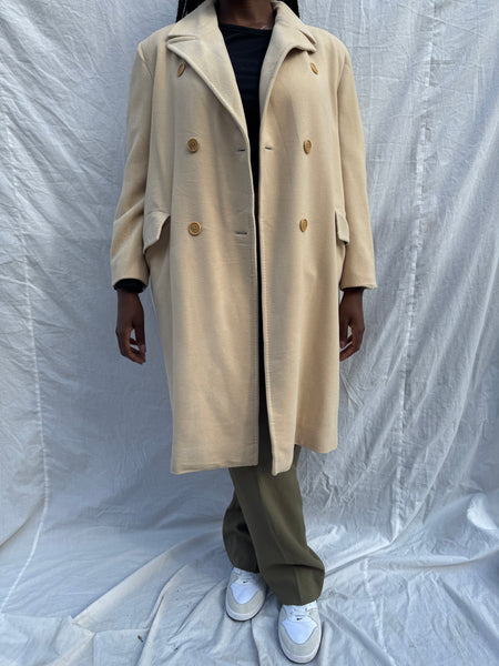 Cream DB Wool & Angora Coat (L) (Small Cut)