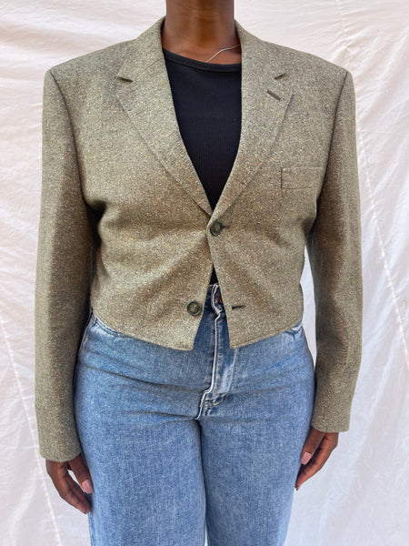 Olive Silk & Wool Unisex Blazer (38)