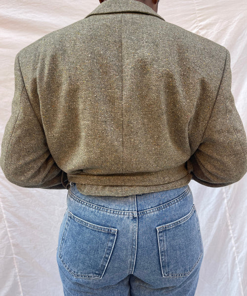 Olive Silk & Wool Unisex Blazer (38)