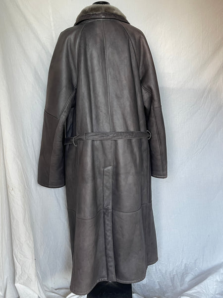 Genuine Sherpa Leather Grey Coat (40)