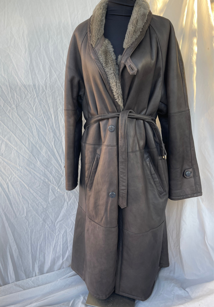 Genuine Sherpa Leather Grey Coat (40)