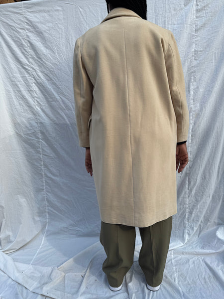 Cream DB Wool & Angora Coat (L) (Small Cut)
