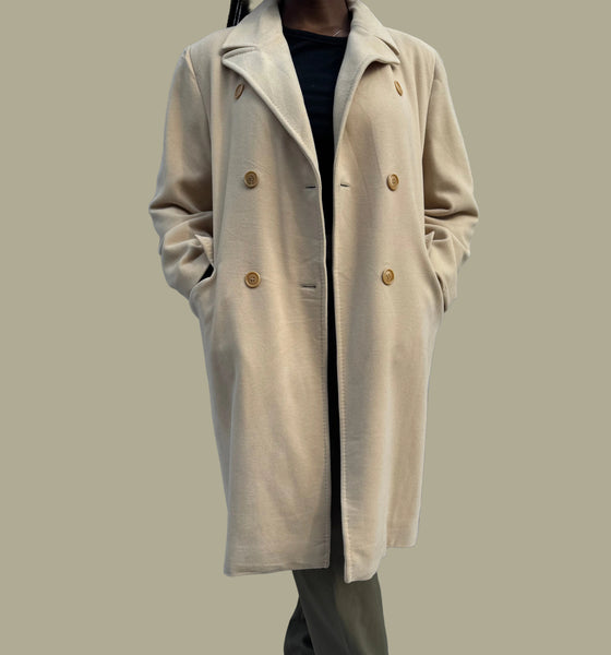 Cream DB Wool & Angora Coat (L) (Small Cut)