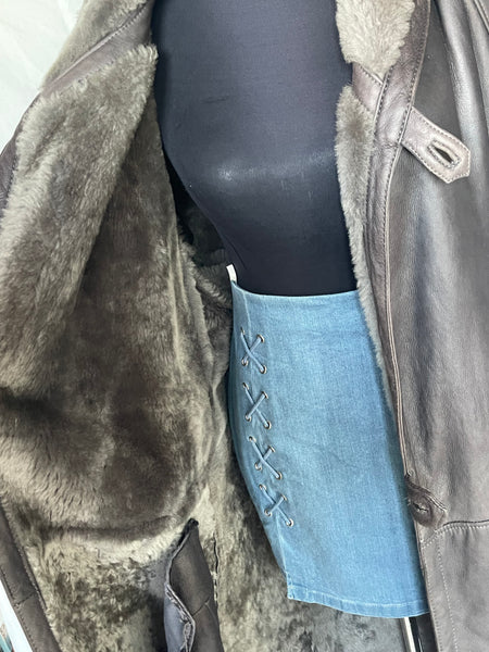 Genuine Sherpa Leather Grey Coat (40)